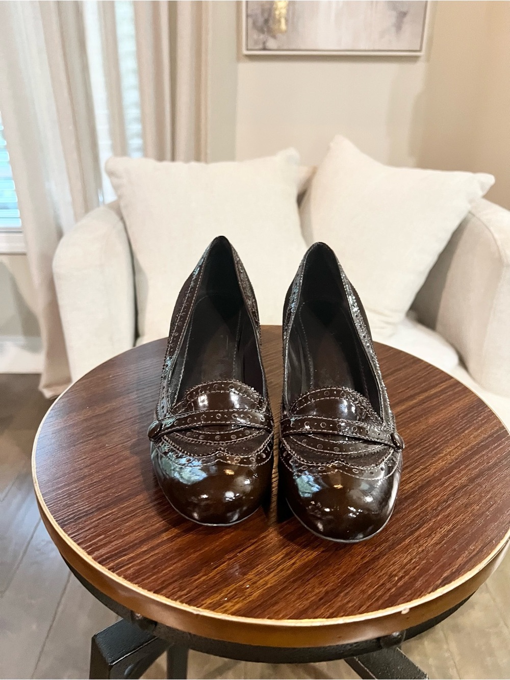 Franco Sarto Brown Patent Loafer Pumps Size 8.5
